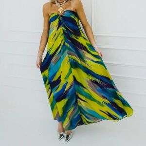 Lavender Brown Women’s Vibrant Multicolor Strapless Maxi Dress